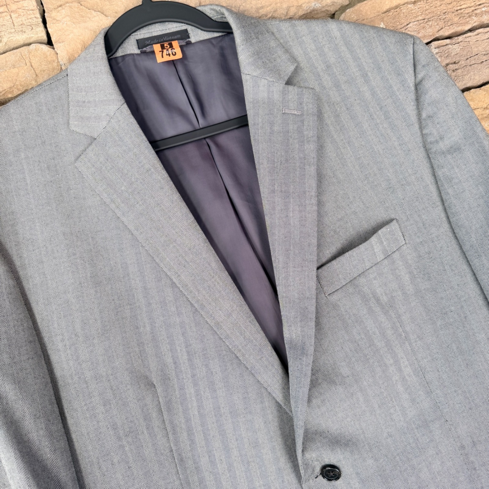 Lauren Ralph Lauren 48r Wool Blend Gray Herringbone Blazer Jacket Career